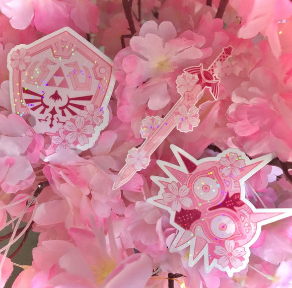 Holographic Sakura Legend of Zelda Pink Rose Gold Weatherproof Sticker Pack