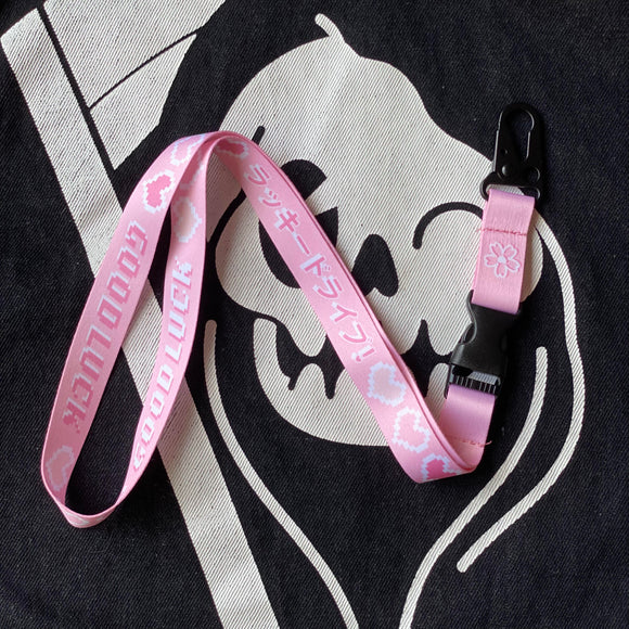 Pink Drive Lucky Pixel Hearts Lanyard