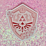 Sakura Cherry Blossom Legend of Zelda Hylian Shield Breath of the Wild Pink Rose Gold Weatherproof Sticker
